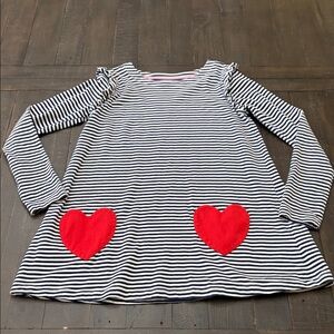 Striped Long Sleeve Top with Red Heart Pockets Mini Boden
